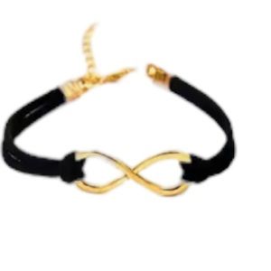 Black Leather Bracelet with Gold Infiniti Charm